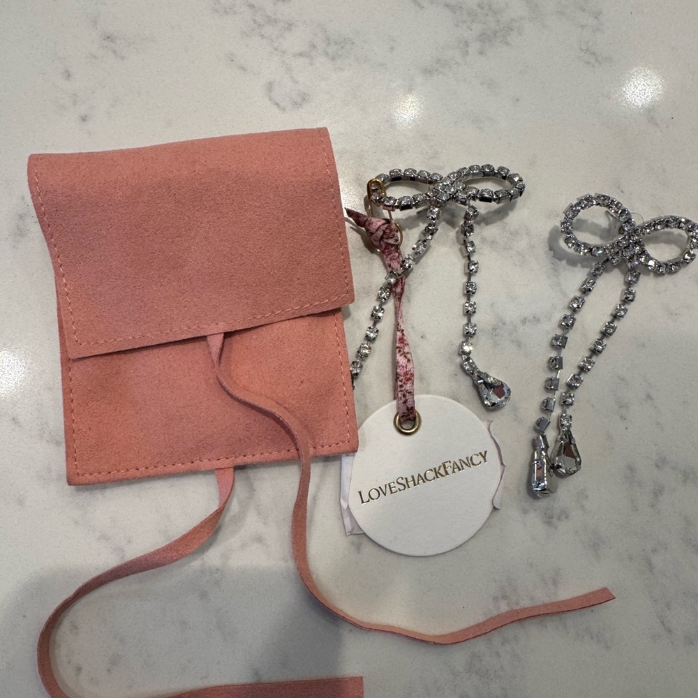 LoveShackFancy Coral Suede Pouch with Silver Accents